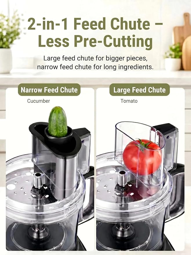 FOHERE Food Processor 11 CUP, 2-in-1 Large Feed Chute Vegetable Chopper | Stainless Steel S-Blade, Reversible Shredding Disc and Dough Blade, for Mincing, Dicing, Shredding, Puree, Kneading