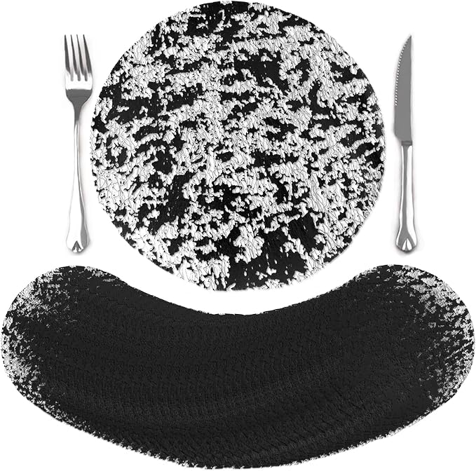 comfoyar Disposable Black Placemats Set of 50, Metallic Round 13 Inch Foil Mesh Pressed Doilies Place Mats, Table Mats for Dining Party Weddings Birthday Holiday Kitchen Home, Tableware Decoration