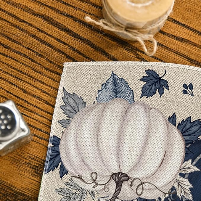 Artoid Mode Navy Blue Pumpkins Fall Wedge Placemats Set of 4-12 x 18 Inch | Heat-Resistant, Washable Table Mats, Seasonal Autumn Kitchen Dining Decor