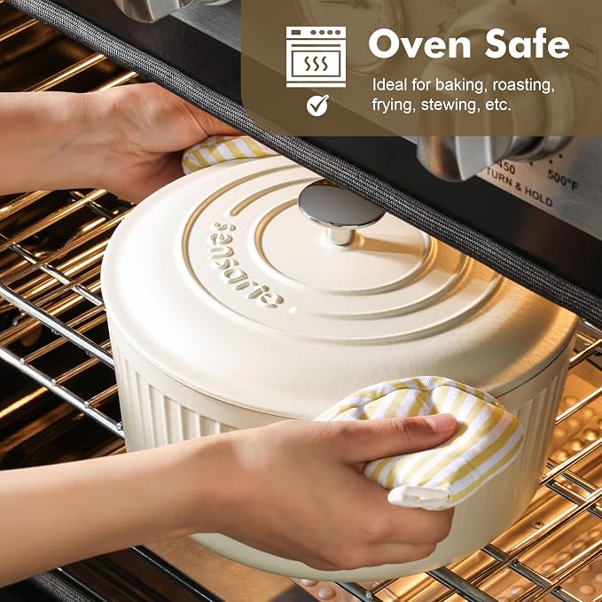 SENSARTE 5.5QT Enameled Cast Iron Dutch Oven Pot Casserole Dish with Lid | Premium Enamel Round Dutch Pot for Bread Baking, Stews, Braising & Roasting, Oven Safe, Induction Compatible, White