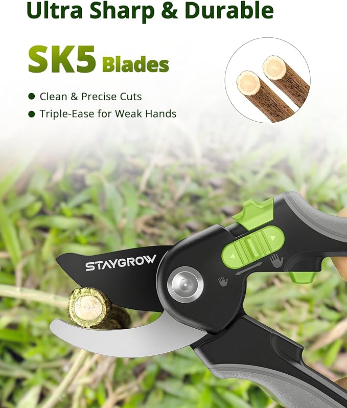 8.5" Pruning Shears for Gardening SK5 Sharp Garden Shears | Cuts 10000+ Times Staying Garden Scissors with One-handed Unlocking Adjustable Handle,Clippers Gardening Tools for Men Women