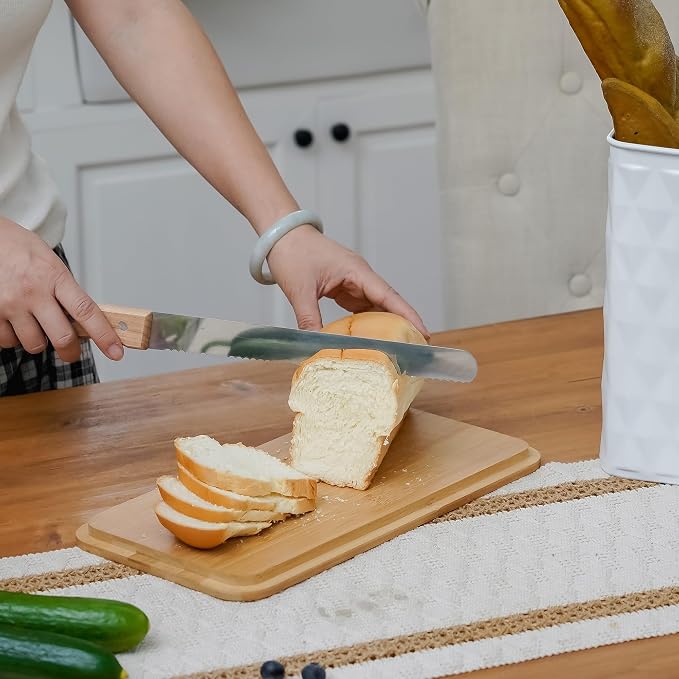 Extra Large Diamond Pattern Embossed Bread Box with Bamboo Lid | Corner Breadbox for Homemade Bread, White Metal Bread Storage Container Bin for Kitchen Countertop, Fits 2 Loaves of Bread