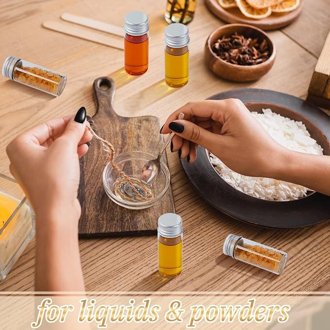 Didaey 100 Pcs Small Clear Vials Spice Mini Jars with Lids Mini Glass Bottles with Screw Aluminum Metal Caps Tiny Jars Sample Containers for Powder Cream Cosmetic Jewelry Wedding (10 ml,Silver Caps)