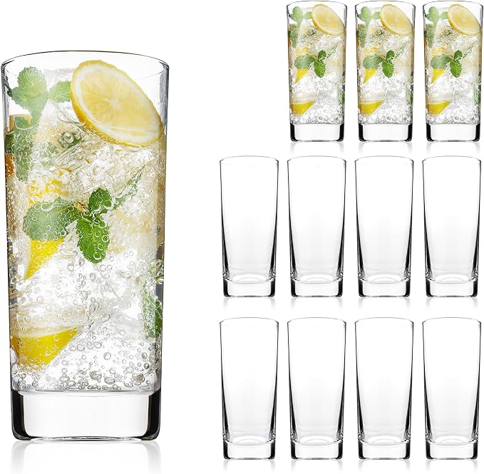 Highball Glasses Set of 12, 13oz Tall Drinking Glasses, Water Glass for Kitchen, Tom Collins Glasses, Mojito Glass Cups, Cocktail Glasses for Bar Glassware