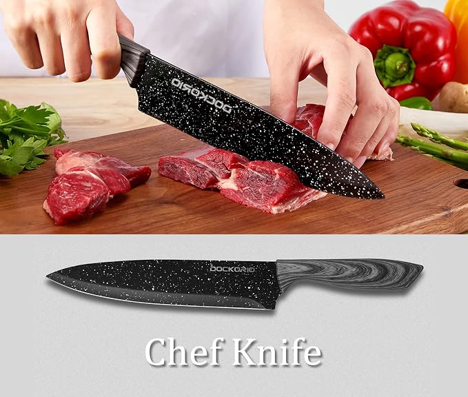 Kitchen Knife Set 19 Piece with Block High Carbon Stainless | 19 piece black knife set with block, high carbon stainless steel, steak knives, chef knife, bread knife, scissors & sharpener