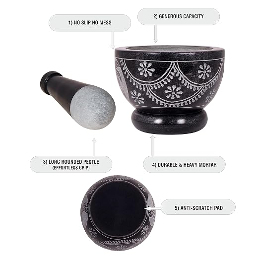 Mortar and Pestle, Made of Heavy Duty Polished Hard Stone, Natural Stone Grinder for Spices, Pastes, Herbs, Seasoning etc. (Palm Tree)