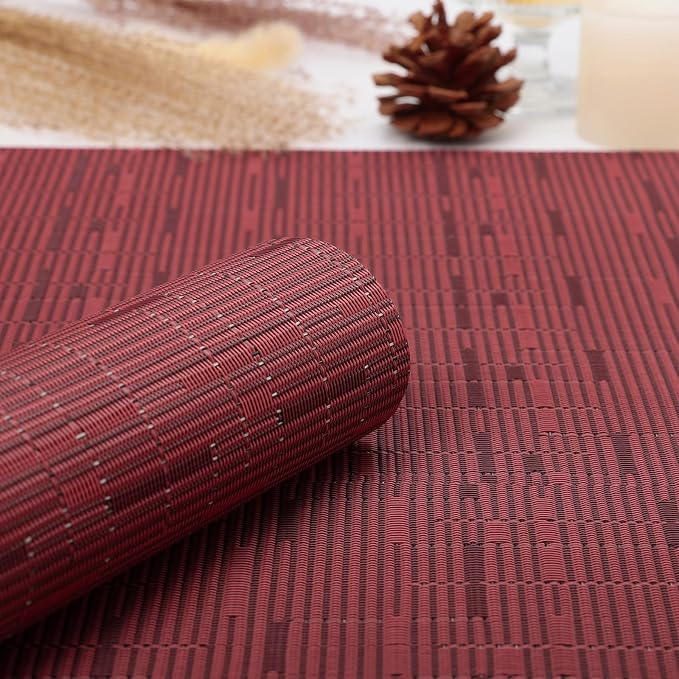 Myir JUN Placemats Set of 6 Kitchen and Dining Table Placemats | Vinyl Placemats Place Mats Indoor/Outdoor Set of 6 Washable Table Mats Non-Slip Place mats for Dining Table, Red
