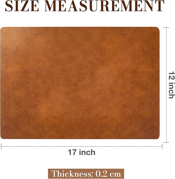 Roxifina Vinyl Placemats Set of 8 - Faux Leather Waterproof Washable PU Place Mats, Heat Resistant 12 x 17 Inch Easy Clean Wipeable Non-Slip Table Mats for Dining, Kitchen, Outdoor (Reddish Brown)