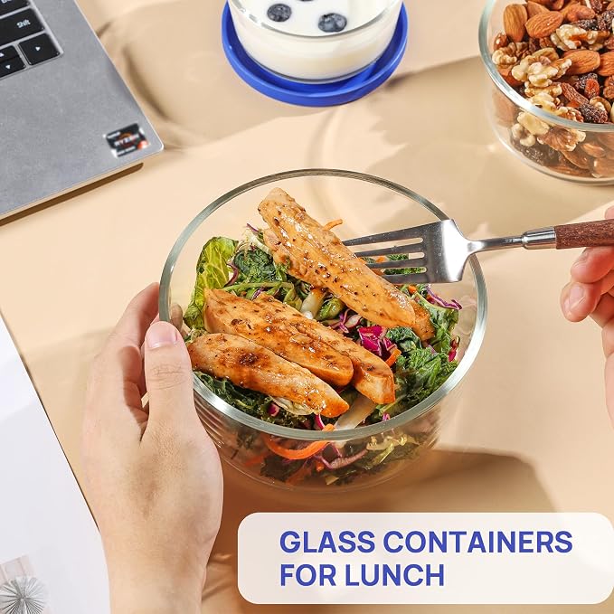 Vtopmart 4 Pack Glass Bowls with Lids (1, 2, 4, 7 Cup) | Food Storage Containers, Meal Prep and Leftovers Keeper, Lunch Container, Microwave, Dishwasher & Freezer Safe, BPA Free