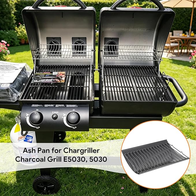 Ash Pan for Chargriller E5030, 5030, Ashpan for Char Griller 5030 Dual Function 2-Burner Charcoal Grill, Grill Parts for Char Griller Replacement Parts Charcoal Tray for Chargriller Ash Drip Pan