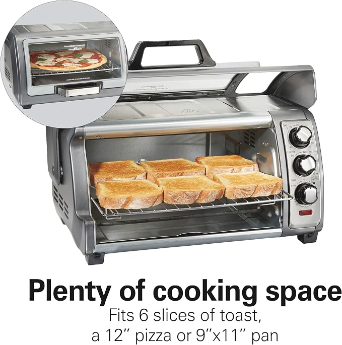 Hamilton Beach Easy Reach 6 Slice Countertop Air Fryer Toaster Oven Combo | Roll-Top Door For Easy Access | Bake, Broil & Toast Functions | 150 to 450ºF Adjustable Temp | Auto Shutoff | Stainless Steel