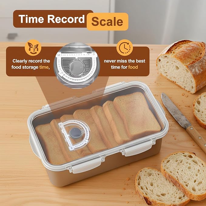 Gifhomfix Bread Box 304 Stainless Steel Bread Container, Dishwasher Safe Bread Storage for Homemade Bread, Time Recording Bread Storage Container with Lid and Handle