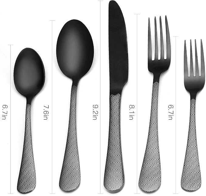 Matte Black Silverware Set, Satin Finish 20-Piece Stainless Steel Flatware Set,Kitchen Utensil Set Service for 4,Tableware Cutlery Set for Home and Restaurant, Dishwasher Safe