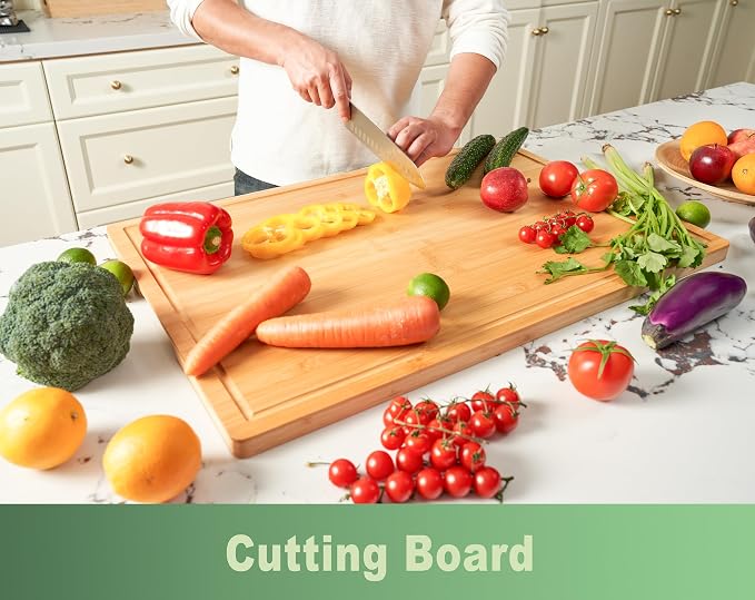 Allsum 30x20" Bamboo Cutting Board for Kitchen, Extra Large Wood Charcuterie Board with Side Handles and Juice Grooves, Stove Top Cover, Noodle Board over Sink, Cheese Serving Tray