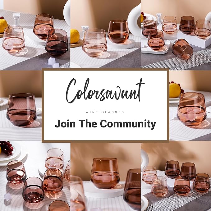 Venus Stemless Wine Glasses Set 6-14oz Melanin Colored Wine Glasses Stemless【HandBlown】 Brown Wine Glasses Set,Unique Brown Wine Glasses for Kwanzaa