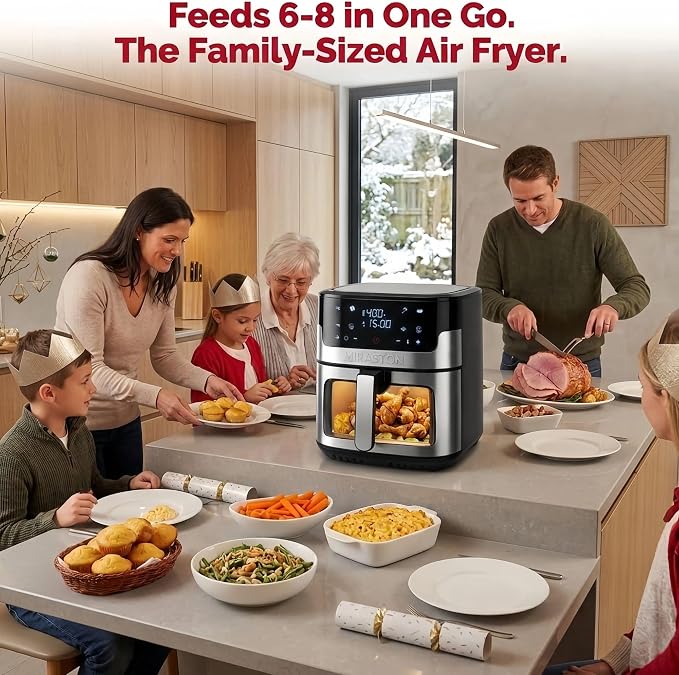 8.5QT Digital Air Fryer, XL Stainless Steel Oven with Clear Window | HEALTHY COOKING: Large air fryer for 5-6 people; PFAS-free coating for toxin-free meals & effortless dishwasher clean.