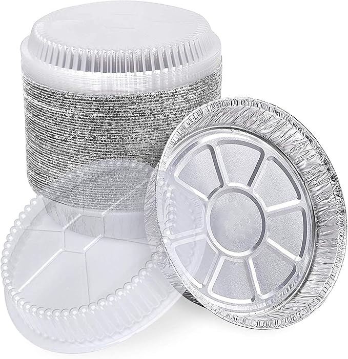 14 Round Aluminum Pans with Dome Lid, 9 Inch Heavy Duty Tin Foil Pans, Perfect for Reheating, Baking, Roasting, Meal Prep, To-Go Containers, Environmentally Friendly (Pack of 14)