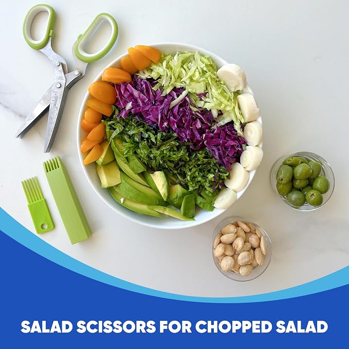 5-Blade Herb Scissors, Stainless Steel Kitchen Shears, Black | Cut & chop fresh herbs & leafy greens efficiently. Perfect salad scissors. Includes cleaning comb & safety cover.