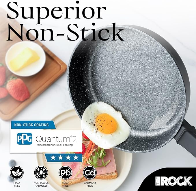 THE ROCK SOHO 9.5-Inch Nonstick Frying Pan with Lid – Compact for Urban Kitchens, Nothing Sticks, Never Warps, Lasts Longer, Dishwasher Safe, Black