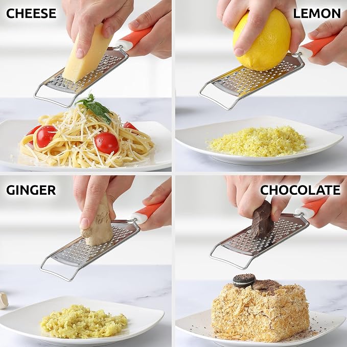 Zulay Kitchen Professional Cheese Grater Stainless Steel - Durable Rust-Proof Metal Lemon Zester Grater With Handle - Flat Handheld Shredder for Parmesan, Chocolate, Spices, And More - Orange