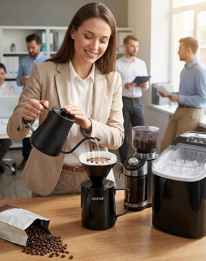 AGOGO Stainless Pour Over Coffee Maker Set, 50 Paper Filters, 30oz, Black | Unbreakable carafe for kitchen RV camp and office, includes barista towel, lead-free food grade 304 stainless steel
