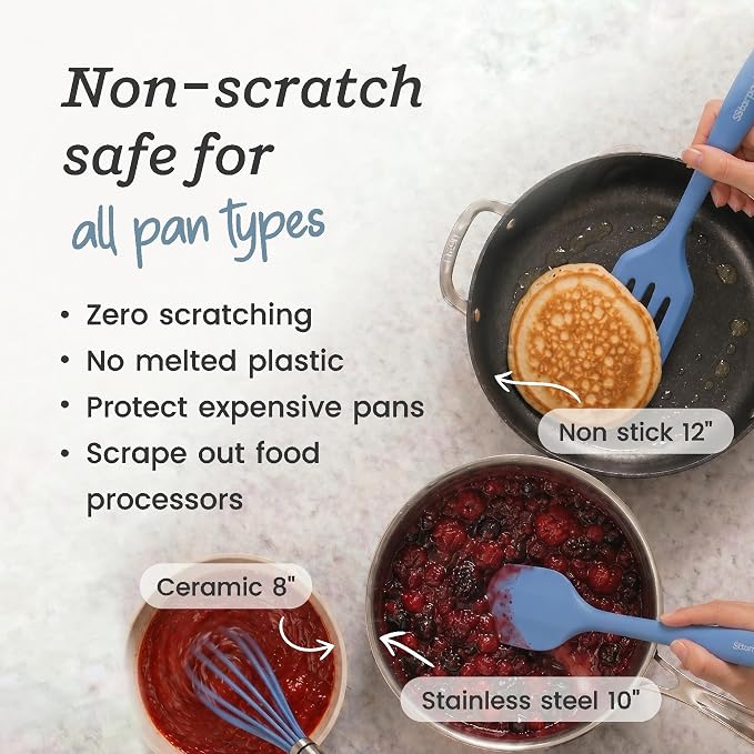 Starpack Flip and Whip Silicone Baking Utensils Set (5-Piece) - LFGB Non Toxic, 600°F Heat Resistant, BPA-Free - Whisk and Rubber Spatula Set with Pastry Brush - Dishwasher Safe, Nonstick Light Blue