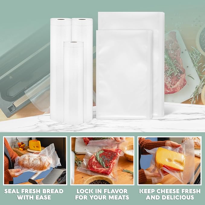 Avid Armor Food Vacuum Sealer Bags Variety Pack – Pint, Quart Bags & Rolls | Clear Food Storage Bags with Deep Embossed Airtight Suction – Heat Resistant, Non-BPA Meal Prep Bags with Easy Tear Notch