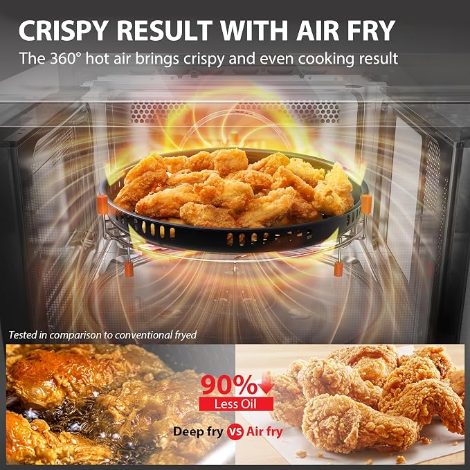TOSHIBA Air Fryer Combo Microwave, 1.0 Cu.Ft, Black Stainless Steel | 8 in 1 with Convection & Broil, Pro Defrost, 12.4" Turntable