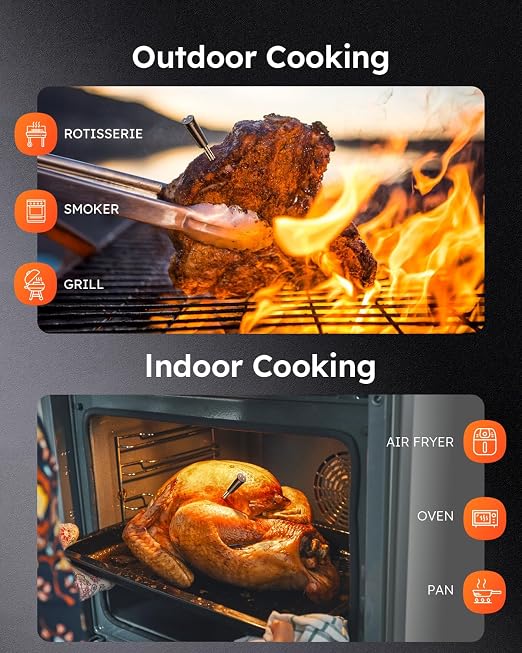 Smart Bluetooth Wireless Meat Thermometer with 6 Sensors,0.5S Instant Read | ±0.5°F digital thermometer, Standalone Base, APP Control & Real-Time Alert, 2 Ultra-Thin Probes for BBQ,Grill, Smoker,Oven