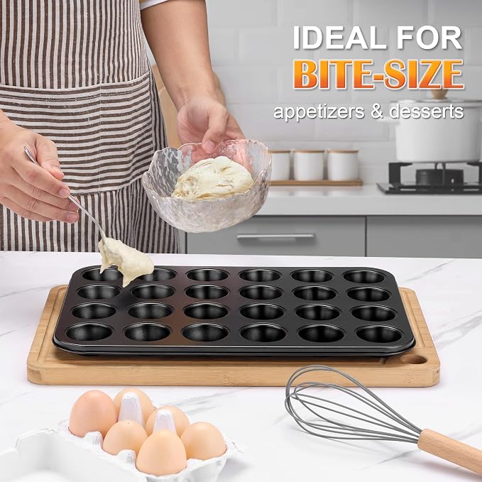 E-far 24-Cup Mini Muffin Pan, 3-Pack Nonstick Carbon Steel Cupcake Pans | Muffin Tins for Baking Mini Muffins & Cupcakes, Warp-Free for Even Baking & Easy Release, Oven Safe