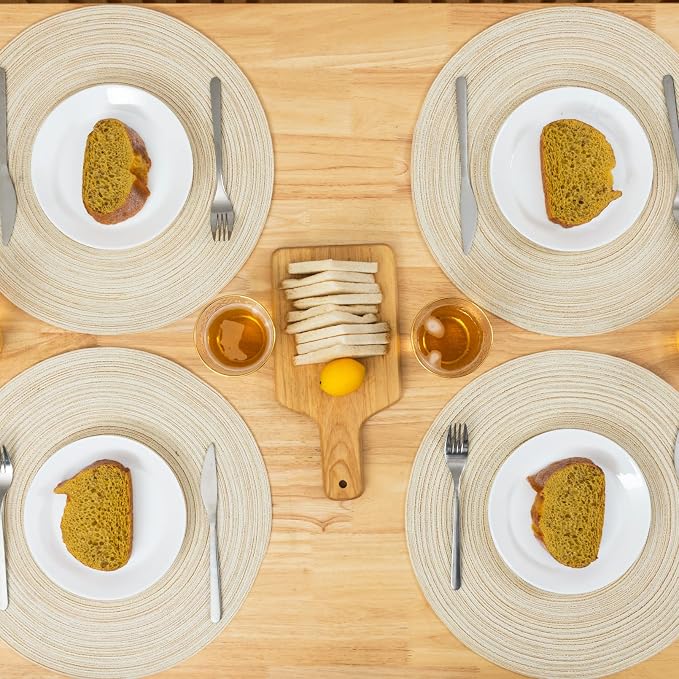 Winknowl Round Braided Placemats Set of 6 Washable Woven Heat Resistant Table Mats for Kitchen Dining Tables 15 inch Round Place Mats (Ivory,6)