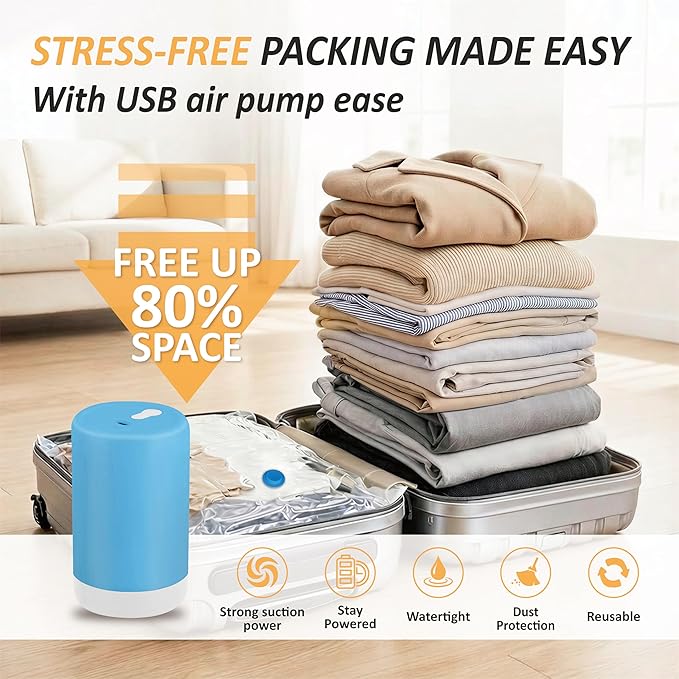 Cozy Essential Travel Vacuum Storage Bags with Rechargeable Cordless USB Pump, Space Saver Bags for Luggage, Suitcase, Carry-On, for Clothes, Blankets, Bedding & Seasonal Storage,22 Combo