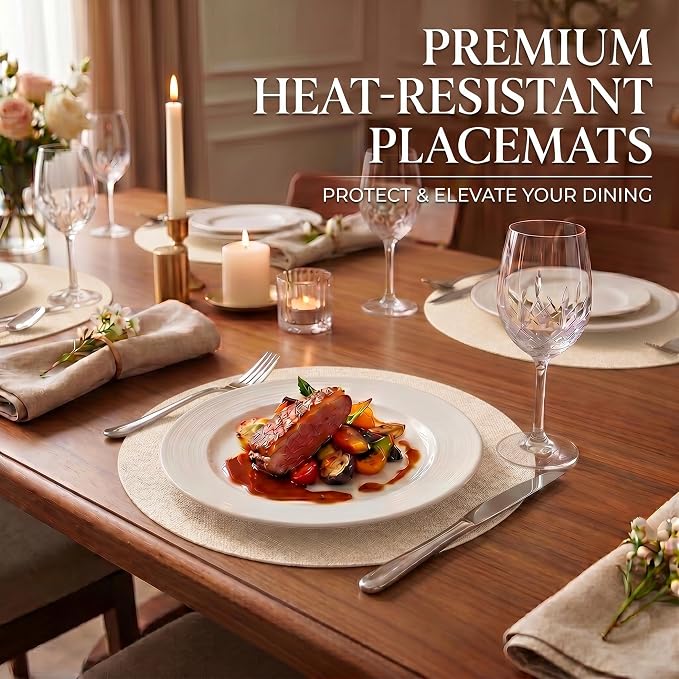 Faux Leather Placemats Set of 4, Wipeable Waterproof Stain Resistant Table Mats, Heat Resistant Thick Placemats with Hand-Painted Edges for Kitchen Dining, Imitative Linen Texture, Various Shapes