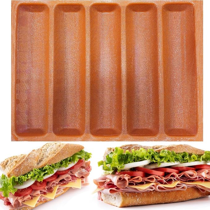 FETESUR Silicone Perforated Baking Form Sandwich Mold, Orange | Sandwich Bread Mold, Food Proofing Mat, 5 Loaf Non-Stick Baking Liners