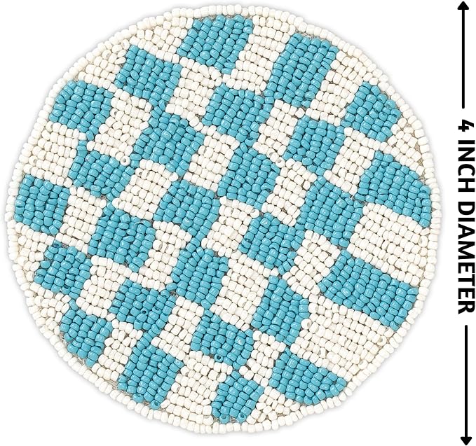 Folkulture Coaster for Drinks | (4") Pack of 4 Multicolor Boho Coasters | Cute Round Boho Coaster | Beaded Drink Coasters for Coffee Table Decor | Round, Beaded, Hand Wash Only