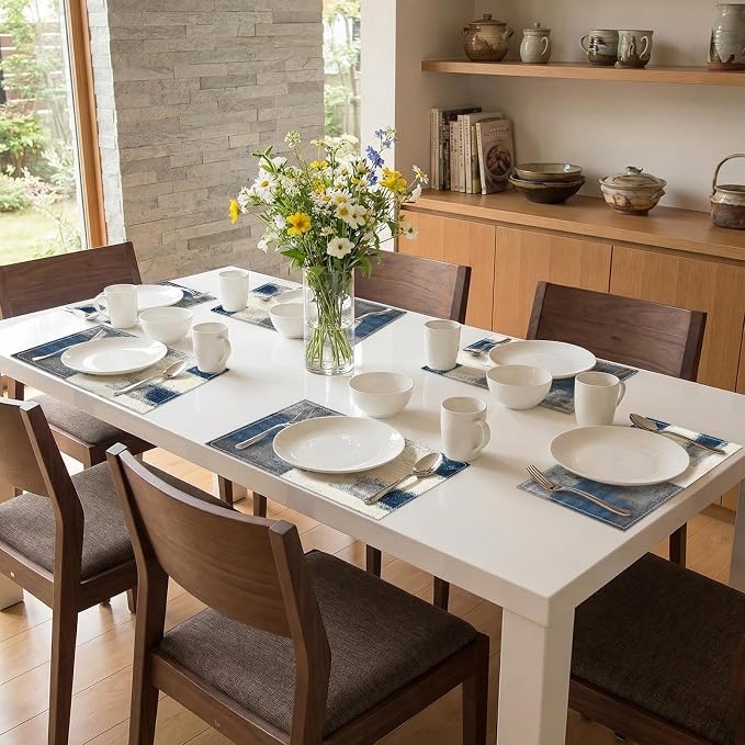 Emvency Farmhouse Placemats Set of 6, 12x18 Inch, Geometric Abstract Blue | Farmhouse Modern Art Painting Table Mats for Outdoor Home Party Kitchen Dining Decoration