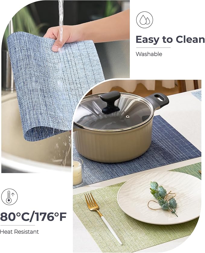 Leetaltree Gradient Blue Woven Placemats Set of 24 - Heat Resistant Non-Slip Place mats for Dining Table, Washable Durable PVC Vinyl Woven Table Mats(Gradient Blue, 24)