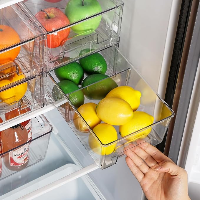 Vtopmart 6 Pack Stackable Storage Drawers,Clear Acrylic Drawer Organizers with Handles, Easily Assemble Containers for Fridge, Bathroom,Kitchen Undersink,Cabinet,Pantry Organization and Storage | Clear Drawer Organizers with Removable Dividers for Flex...