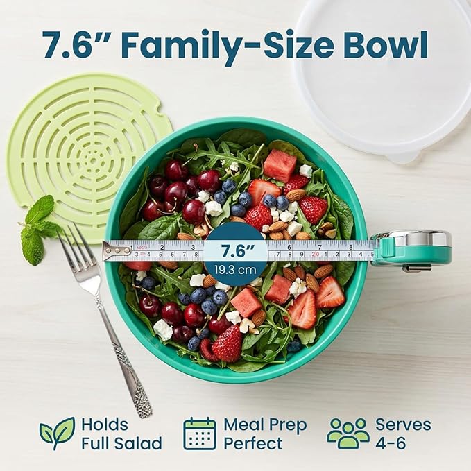 Jokari Watermelon Salad Bowl with Strainer and Lid - Self-Draining | Lid - Self-Draining Container, Fruit, Vegetables, Mixed Greens - Includes Nesting Colander, Snap-Tight Storage Lid