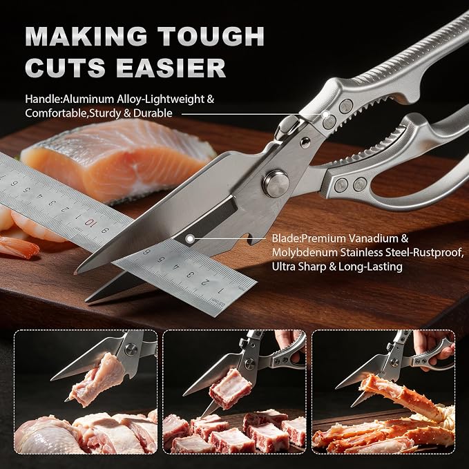 Heavy Duty Kitchen Shears for Food, Kitchen Scissors All Purpose, Stainless Steel Cooking Scissors for Bone, Meat, Poultry, Chicken, Vegetable & Seafood Cutting, Dishwasher Safe