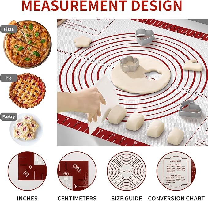 Non Stick Pastry Mat for Rolling Dough Fondant Pie Crust, Macaron Silicone Baking Mat for Mat Extra Large Silicone Mats for Baking Cookie Cakes Pizza Candy Bread