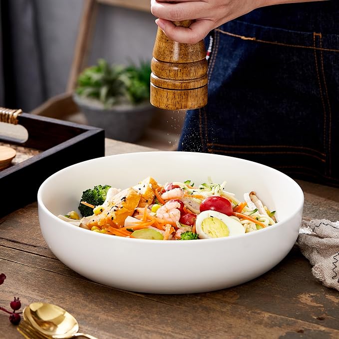 10'' Large Serving Bowl, 2.8 Quart Big Salad Pasta Bowl, Porcelain Fruit Bowl,Matte Mixing Bowls,Wide Soup Bowl for Family Kitchen,Microwave & Dishwasher Safe (White)