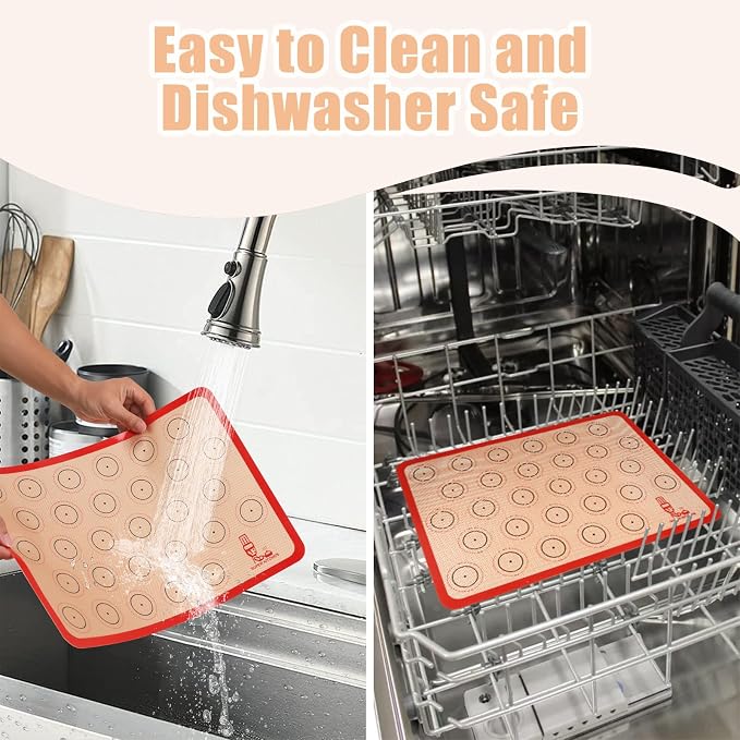 Folksy Super Kitchen Silicone Macaron Baking Mat - Set of 3 | 2 Half Sheet and 1 Quarter Sheet, Non Stick Silicon Oven Liner For Macaroons and Cookies (16.5x11.6, Red)