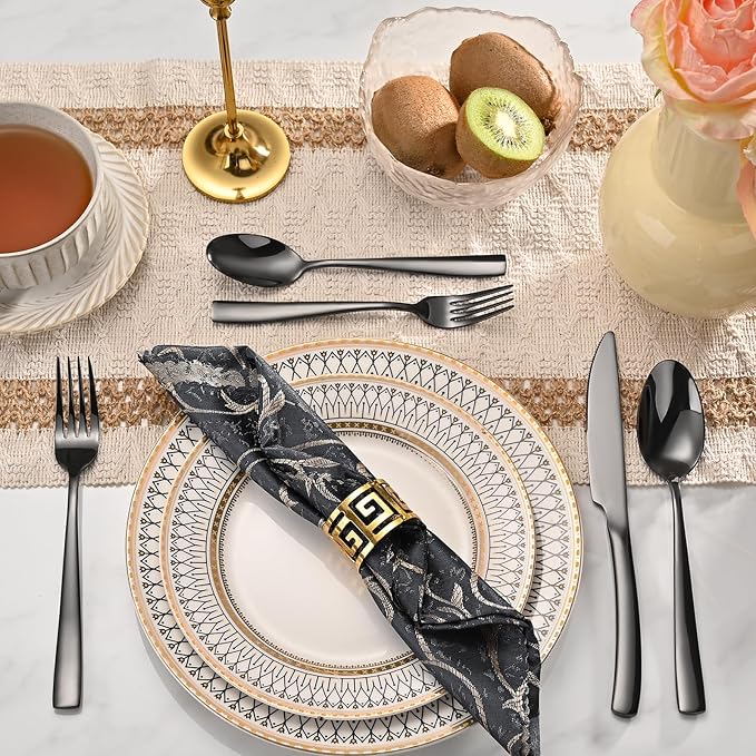 20-Piece Black Silverware Set, Heavy Duty Stainless Steel Flatware Cutlery Set Service for 4, Food-Grade Utensil Sets for Home Restaurant, Dishwasher Safe