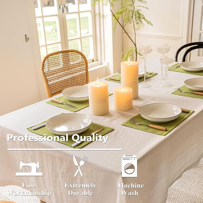 Home Brilliant Green Placemats Set of 8 Washable Place Mats Linen Placemats Heat Resistant Table Mats for Wooden Table Indoor Outdoor Summer Decor, Lime Green