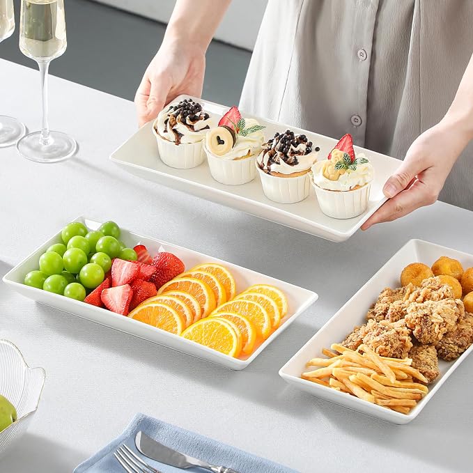 MALACASA 3 Tier Serving Trays for Party, Porcelain Serving Platters and Trays, 12 Inch Tiered Tray Stand, Fruit Tray, Trays for Serving Food, White Dessert Stand with Collapsible Sturdier Metal Rack | Tiered Serving Stand for Party, Fruit Tray, Trays f...