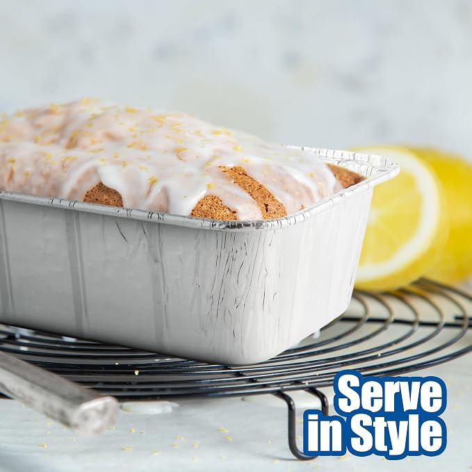 Disposable Aluminum Loaf Pans 2lb for Baking, Serving and Storing - Heat Resistant Disposable Bread Loaf Pan Ideal for Hot/Cold Foods, Freezer & Oven Safe (10 Pack)