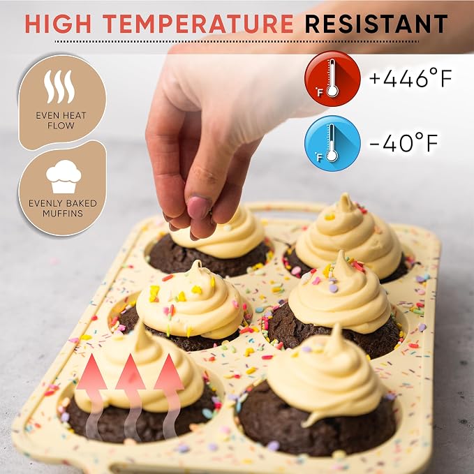 Confetti Silicone Jumbo Muffin Pan, 6 Cup Nonstick Cupcake Pan, BPA-Free | Metal Reinforced Silicone Jumbo Muffin Pan for Baking, Nonstick Silicone Cupcake Pan, Easy Release Surface, Dishwasher Safe