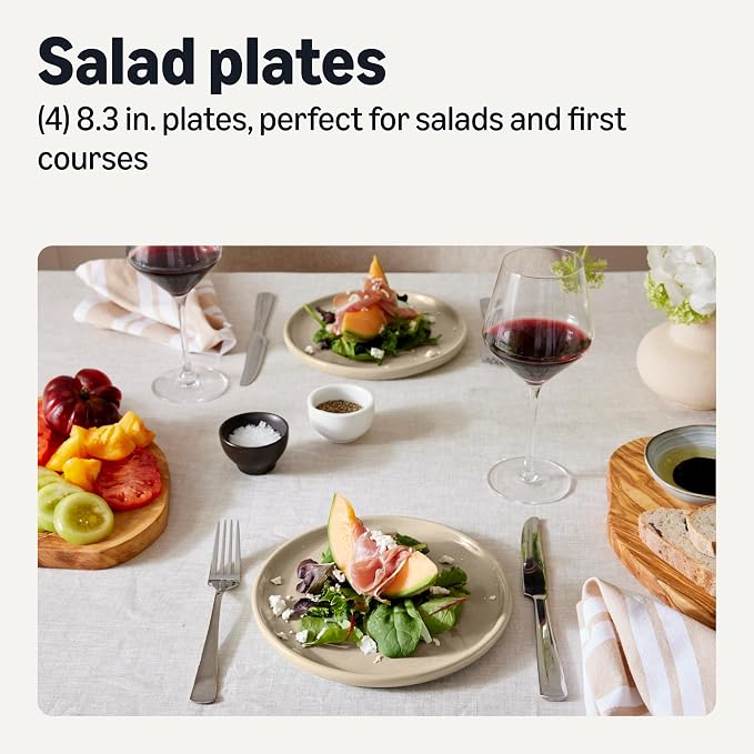 Amazon Basics Glazed Stoneware Salad Plates, Ceramic 4-Piece Set, Microwave, Dishwasher and Freezer-Safe, Stain-Resistant, 8.3 in., Ivory