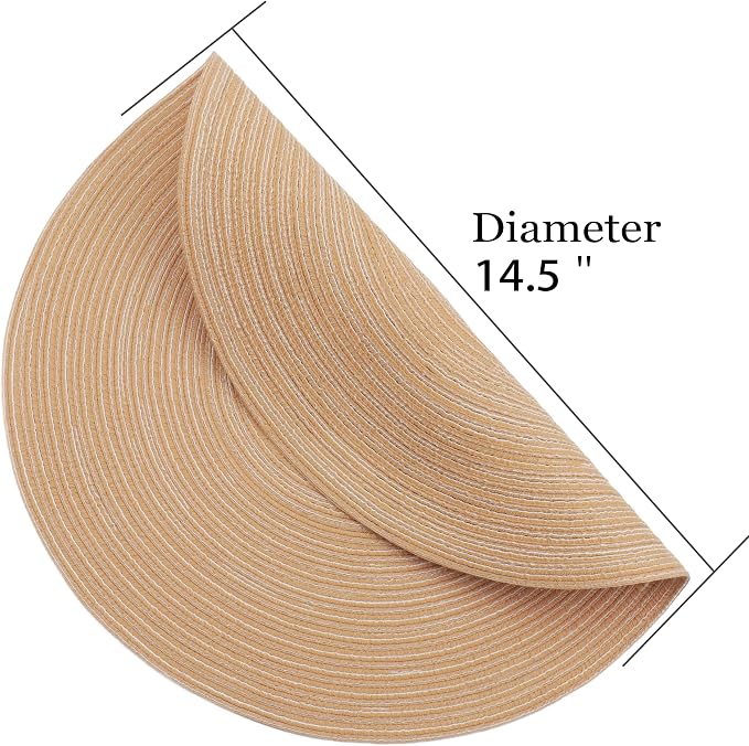MIAOMIAO Round Placemats Set of 6 Woven Braided Place Mats(Coffee) | 14.5 Inch Cotton Polyester Braided Dining Table Decor Mats Protecting Your Table from Spills & Stains Heat Resistant